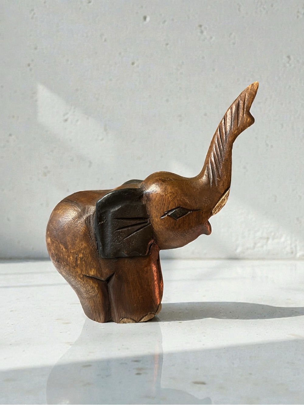 Teak Wood Hand Carved in Thailand Elephant